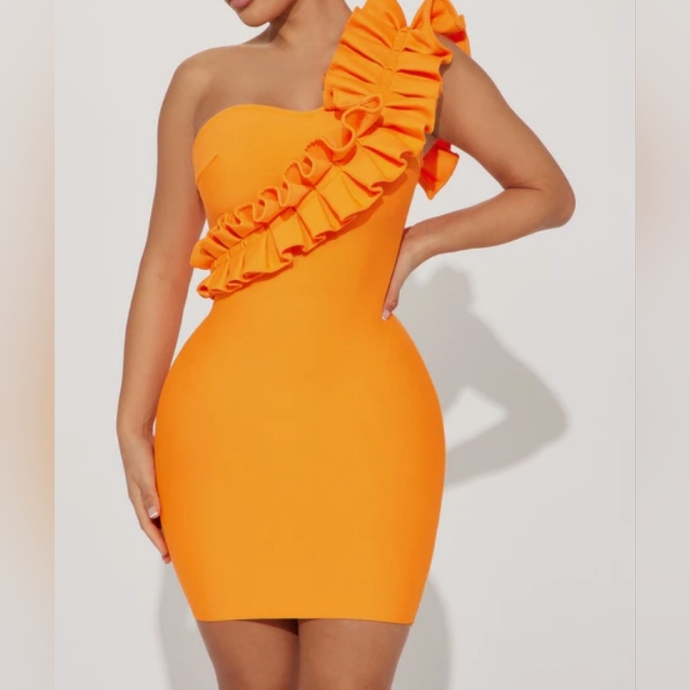 Orange bandage mini dress